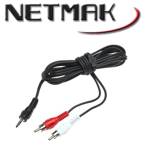 Cable Audio 3.5 Stereo a 2 RCA 1.50 Mts Netmak (NM-C25) negro/rojo