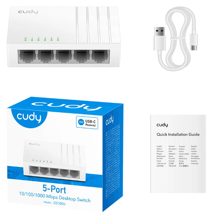 Switch Cudy 5 Puertos Gigabit - Split USB-C