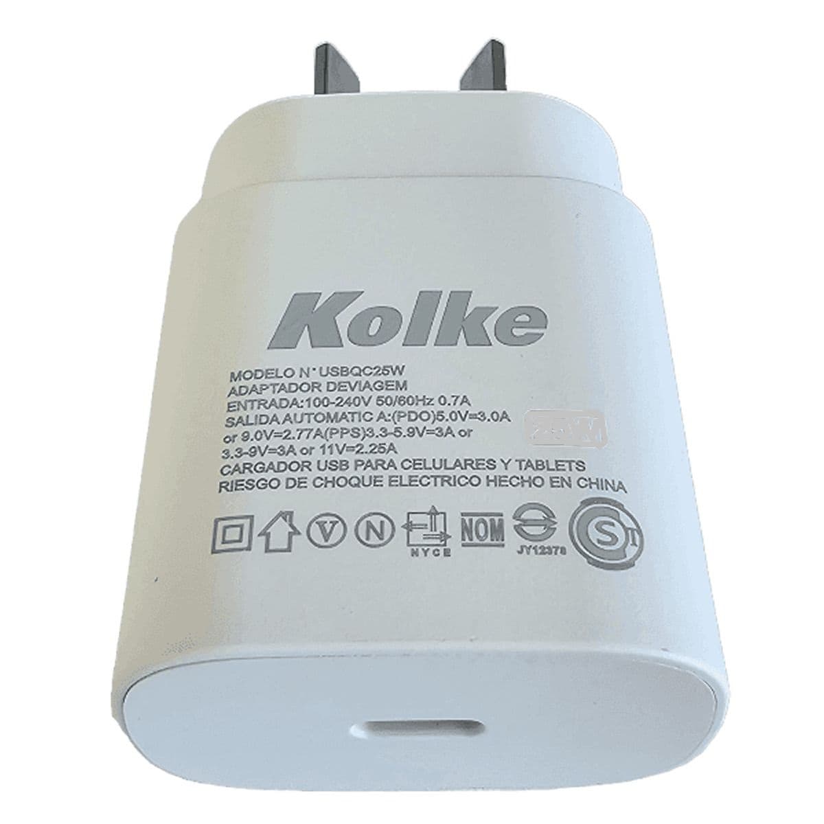 Cargador USB-C 220V Carga Rapida 30w Kolke Blanco/negro