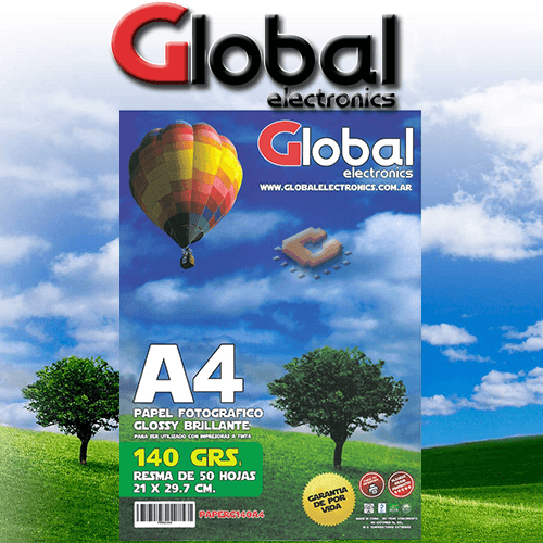 Resma Papel A4 Fotografico Glossy Brillante Global 140 Grs x 20 Unidades