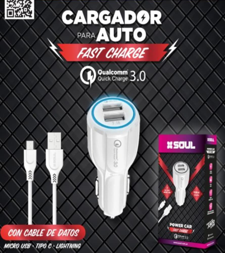 Cargador de Auto 12v Dualfast (USB + MicroUsb) 3.1A + 2.1A