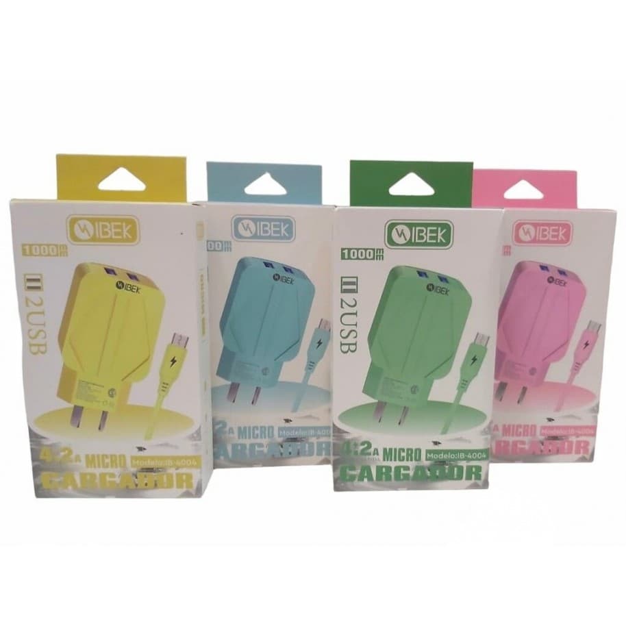 CARGADOR TIPO C 5V A 3.1A + 2 USB IBEK COLORES