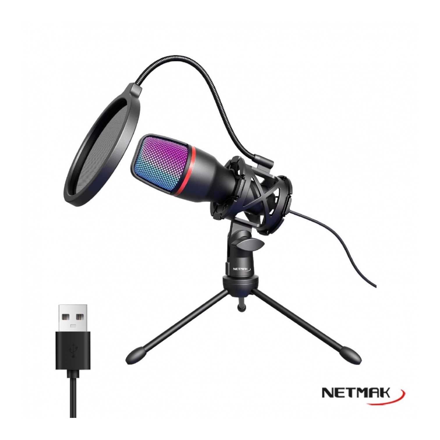 Microfono RGB Streaming USB Netmak