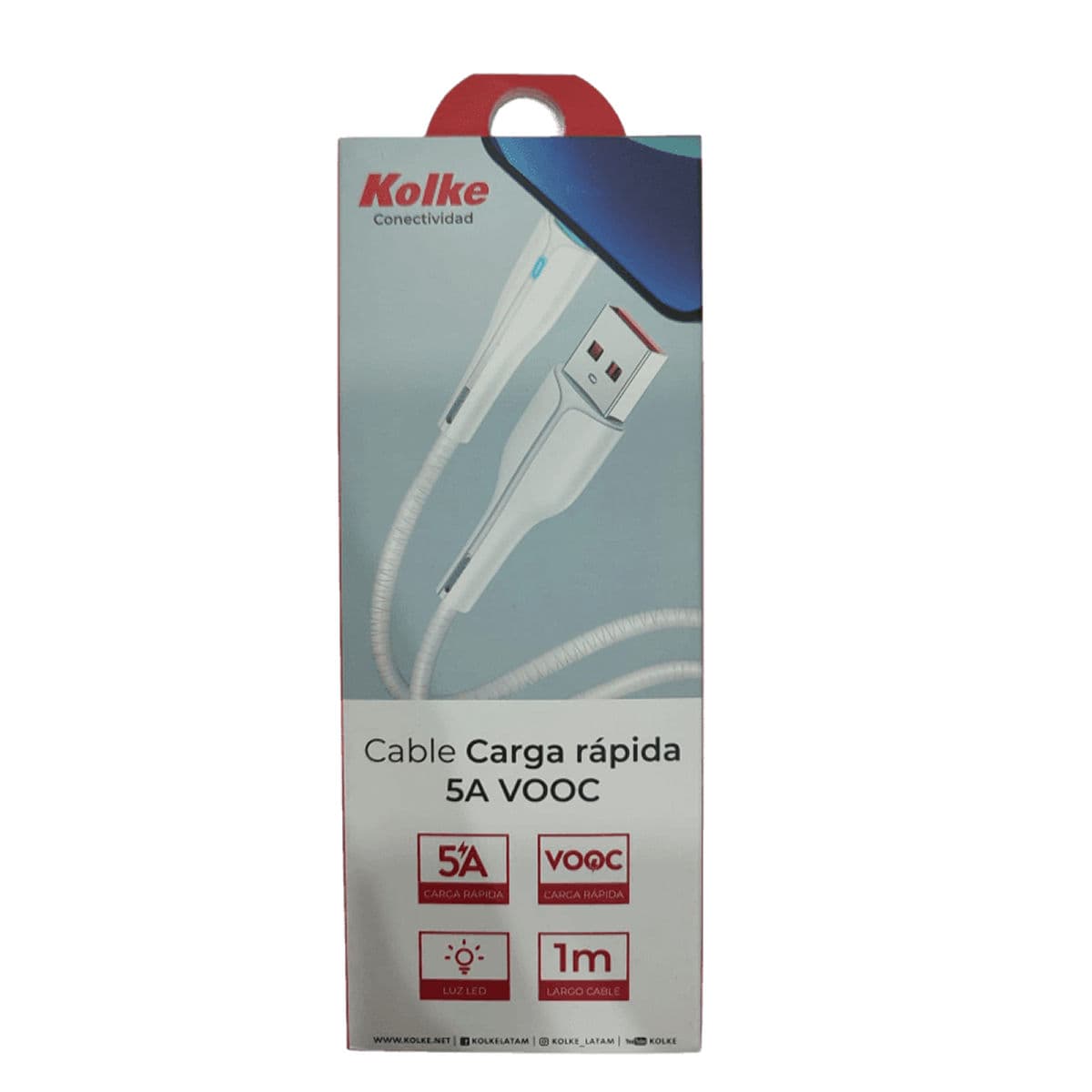 Cable USB a Linghtning Kolke Carga Rapida 5A 1Mts c/luz Led 