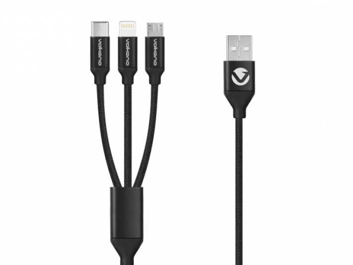 Cable Volkano Weave Series 3 in 1 (Type-C / Lightning / Micro) Cable 1m 