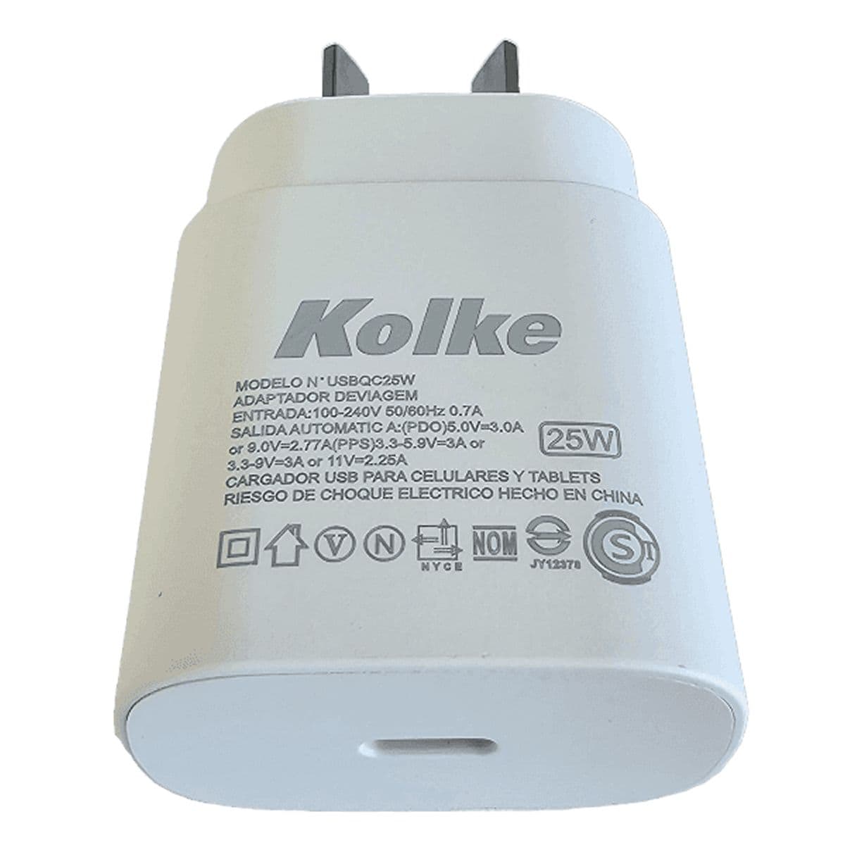 Cargador USB-C 220V Carga Rapida 25w Kolke Blanco